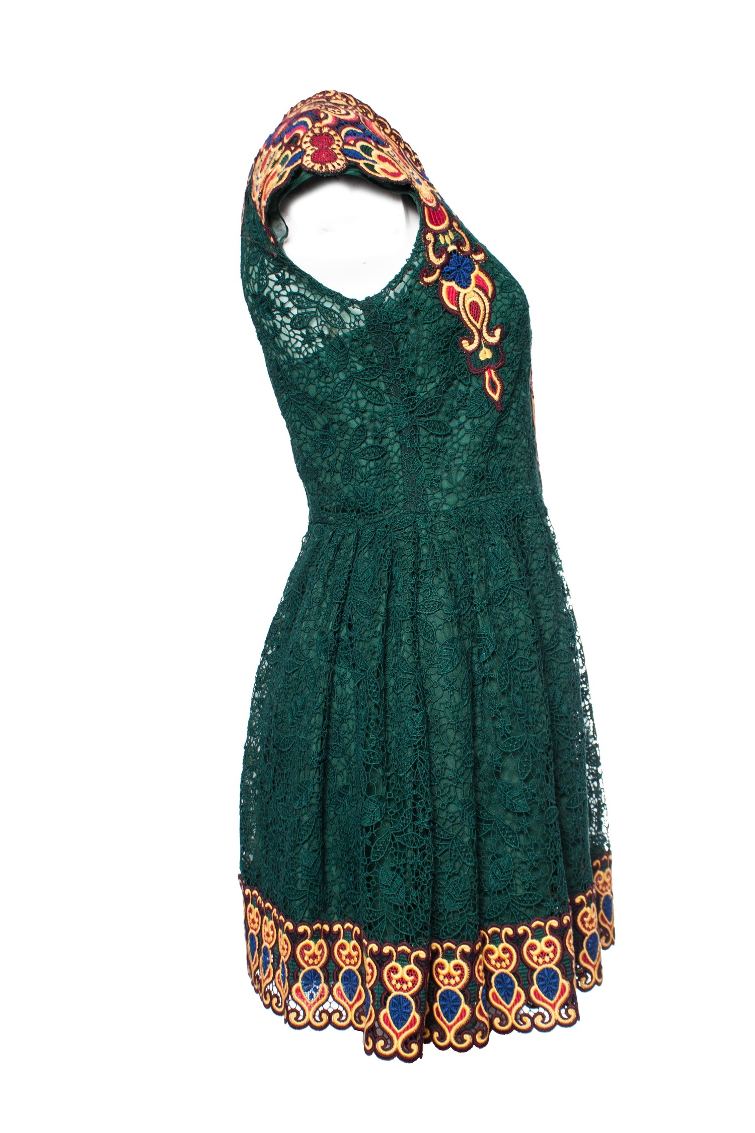 Valentino, Emerald maroccan embroidered lace dress - Unique Designer Pieces