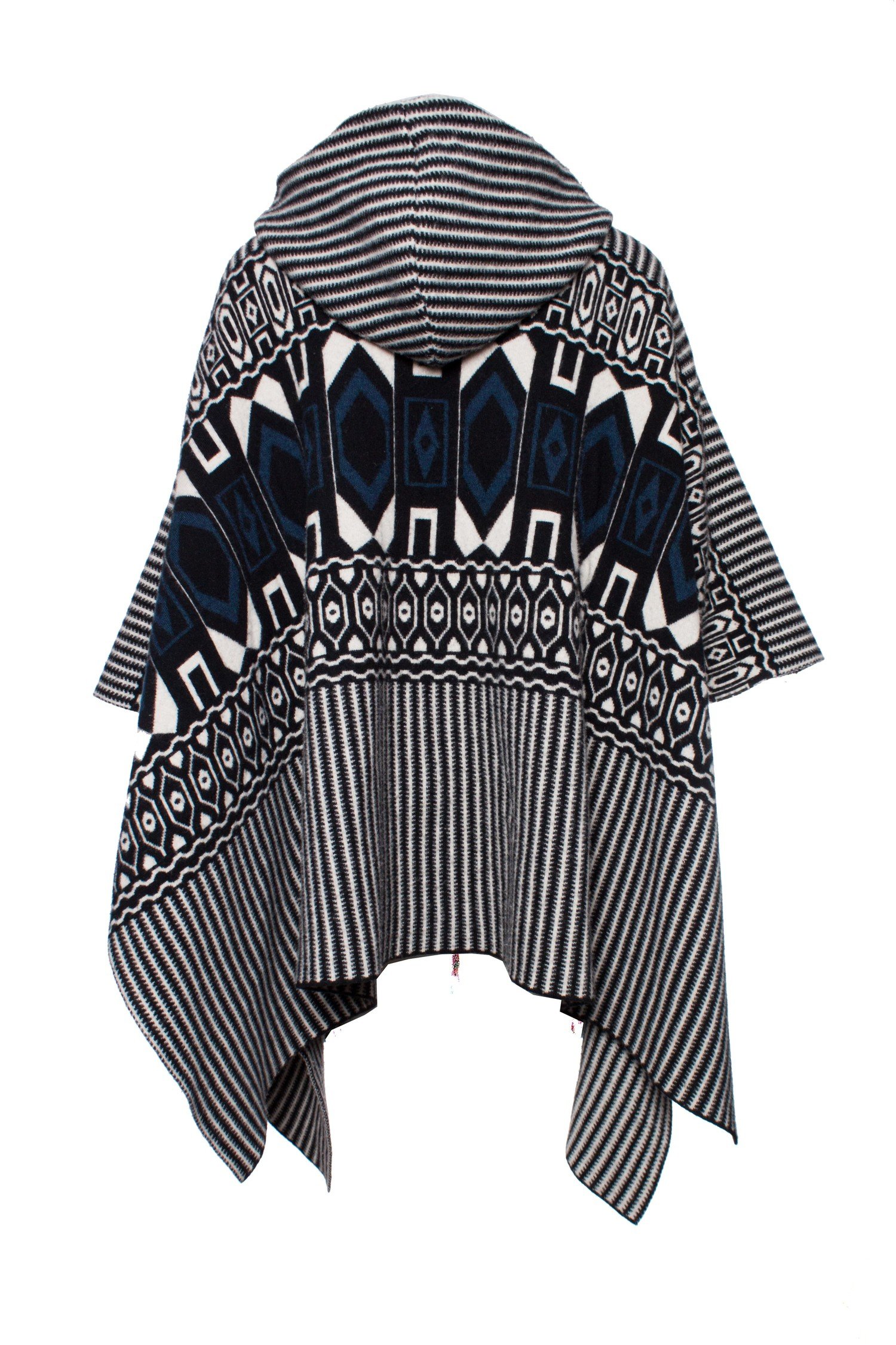Chloe, Hooded poncho with ethnic print - Unique Designer Pieces