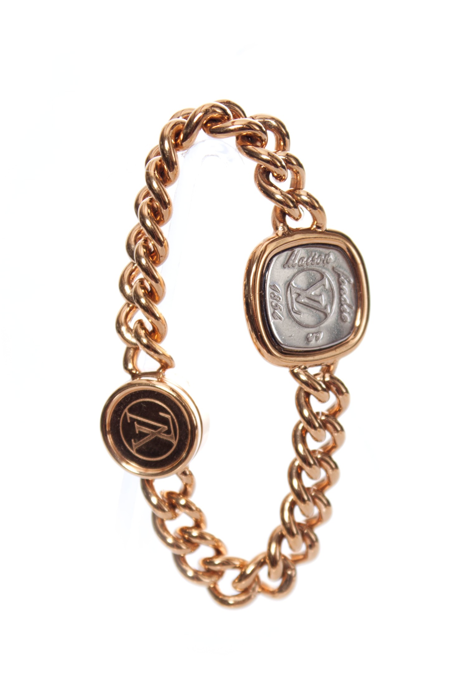 Louis Vuitton Maison Fondée en 1854 Curb Chain Bracelet at 1stDibs  maison  fondee en 1854 price, what does maison fondee en 1854 mean, louis vuitton  gold plated bracelet