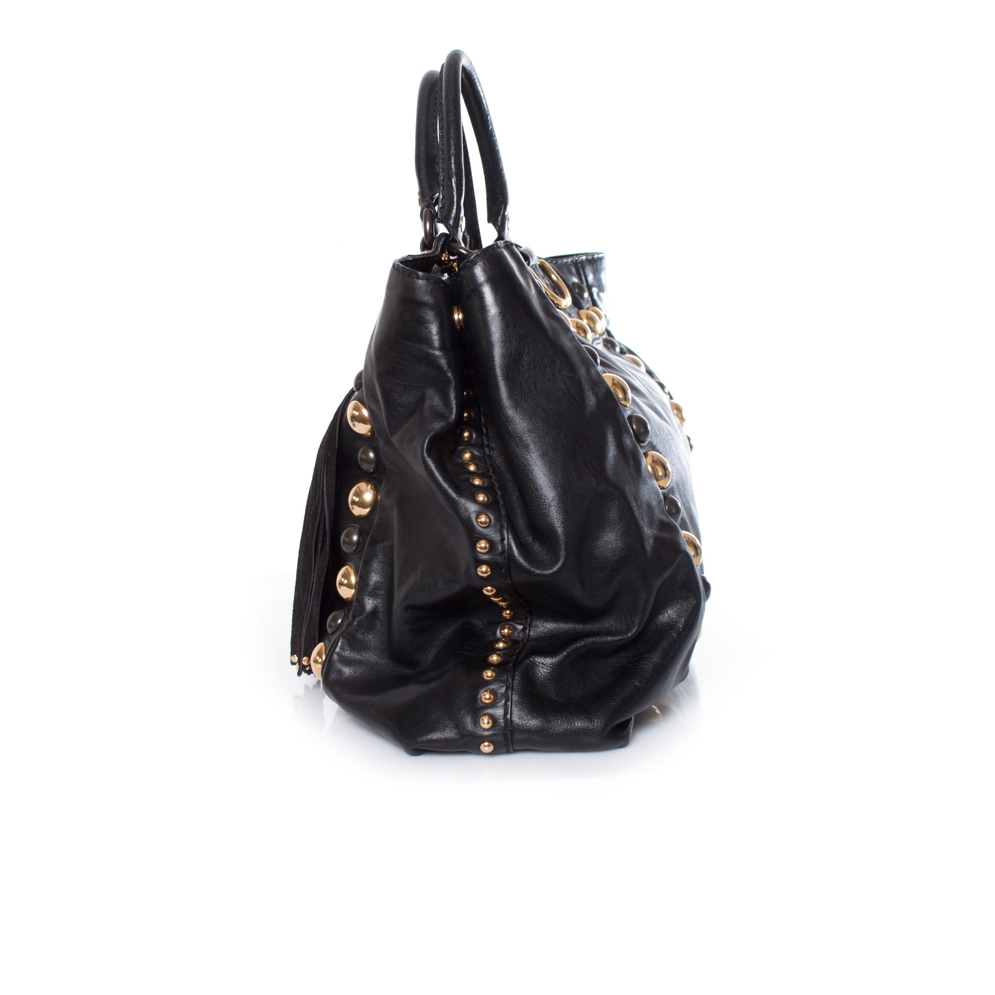 GUCCI Black All Leather Babouska LARGE Tote Bag Studded and RARE Vintage  w/bag