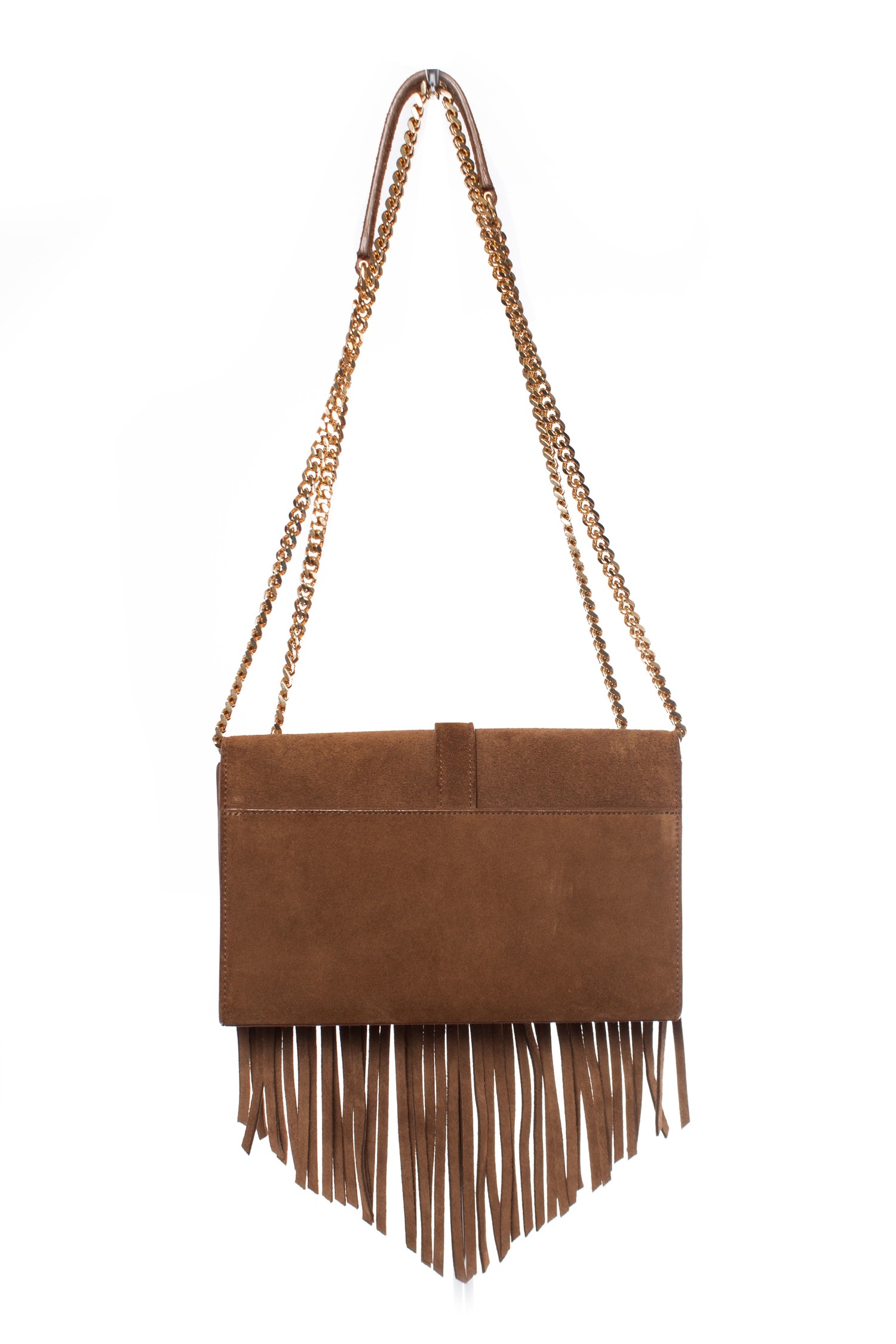 Saint Laurent, Monogram suede fringe shoulder bag. - Unique Designer Pieces
