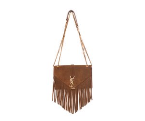 Saint Laurent Monogram suede schoudertas met franjes. Unique Designer Pieces