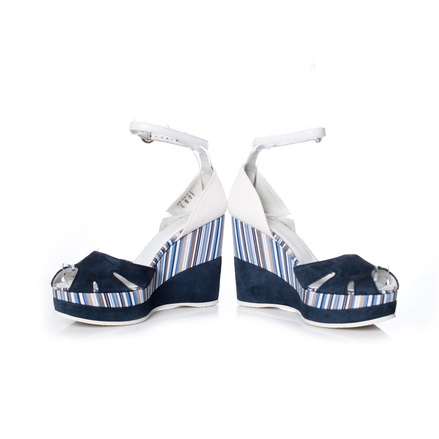 Hogan, wedges with stripes in blue and white. - Unique Designer Pieces