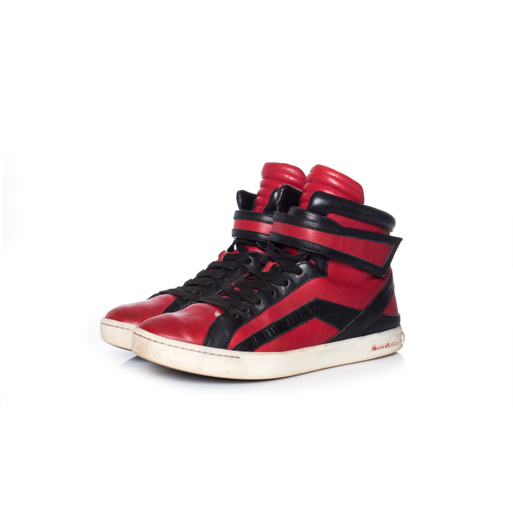 Pierre Balmain, High top sneaker in red and black. - Unique Designer Pieces