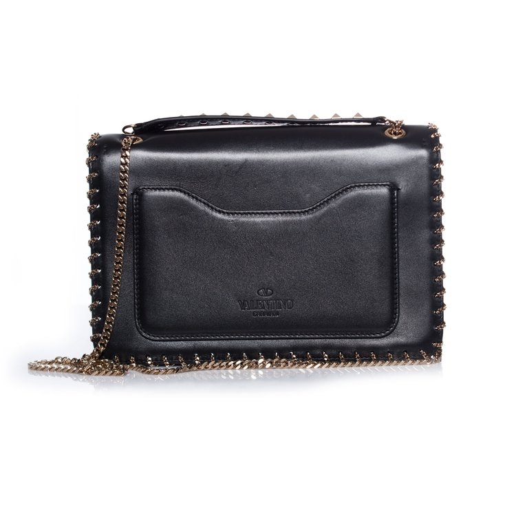 Valentino, Demilune chain leather shoulderbag in black. - Unique ...