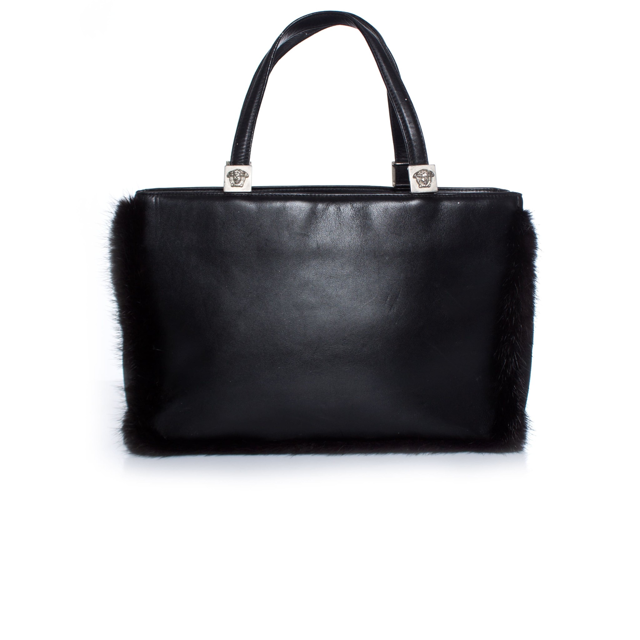 ultimate beautiful goods GIANNI VERSACE Gianni Versace handbag tote bag  mete.-sa studs Gold metal fittings shoulder .. all leather black black :  Real Yahoo auction salling