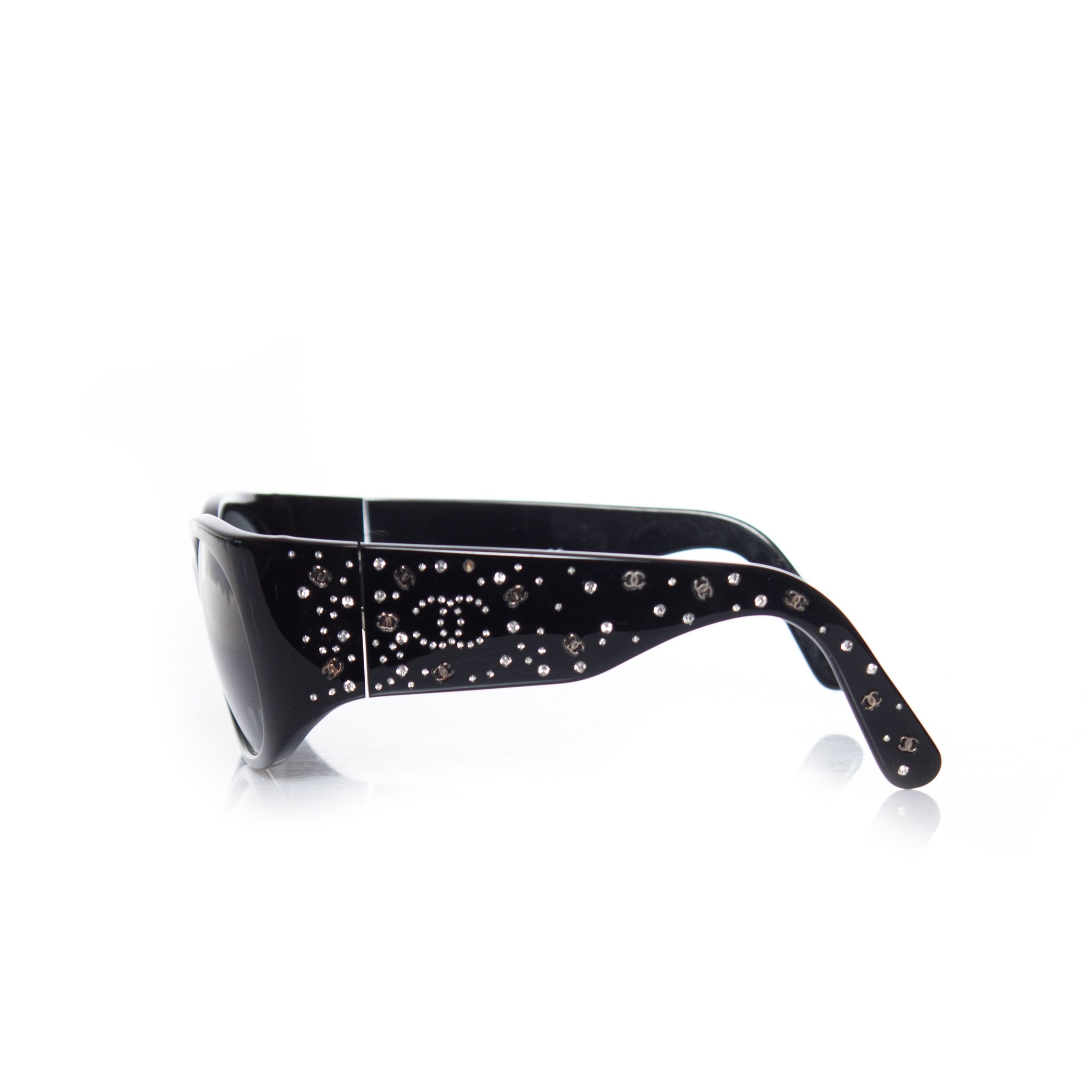 Chanel, Black sunglasses with rhinestones. - Unique Designer Pieces