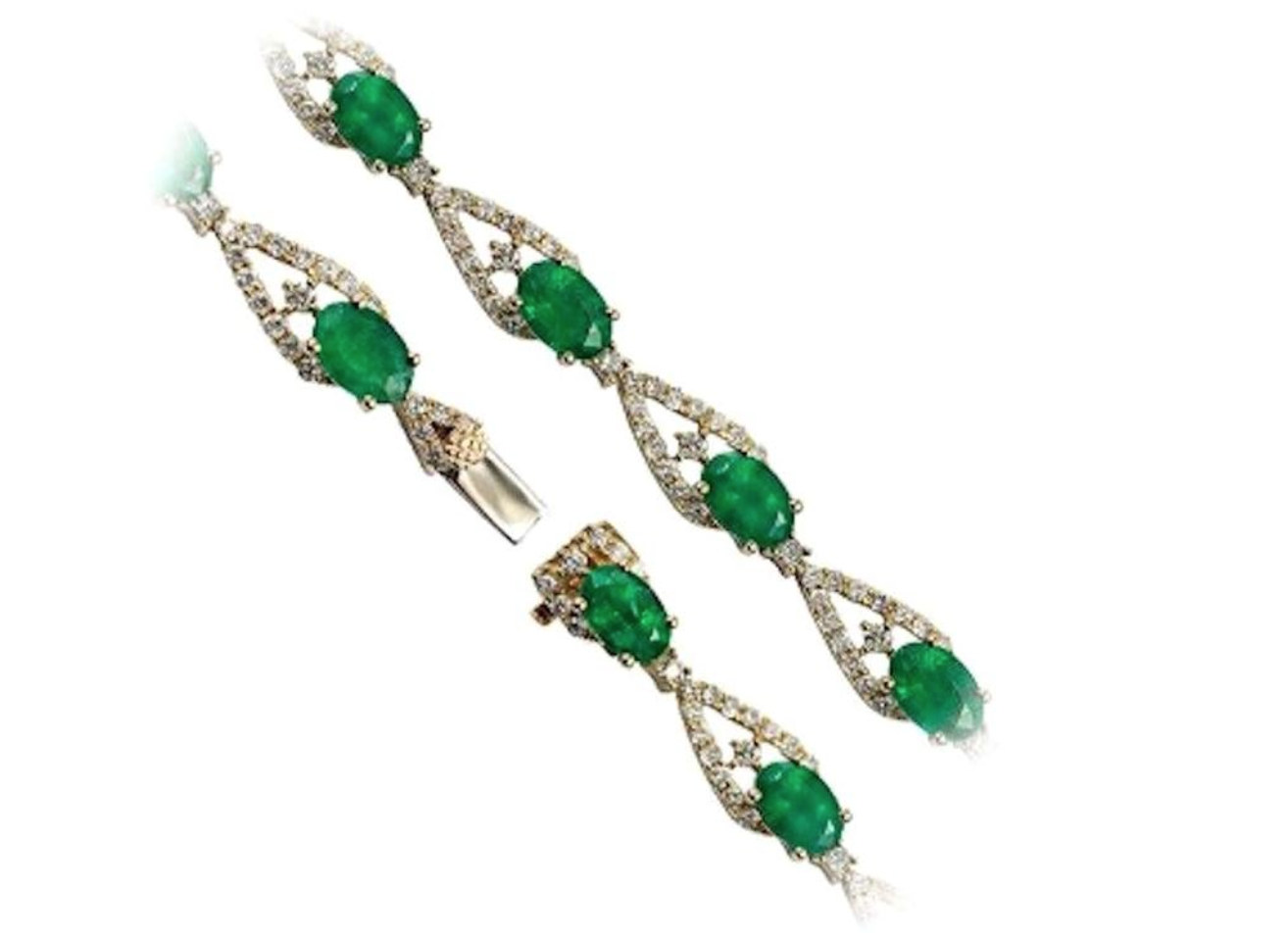 Natkina, Green Emerald Diamond Yellow Gold Tennis Bracelet - Unique ...