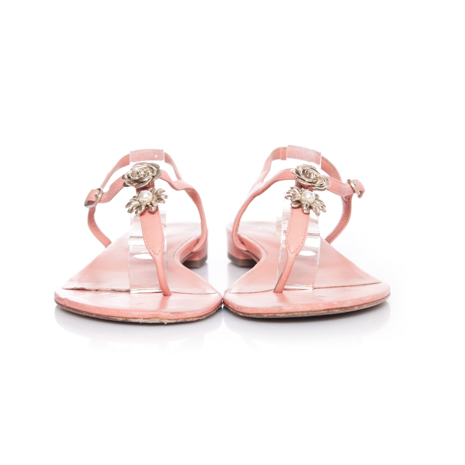 Chanel, T-strap sandals with camellia. - Unique Designer Pieces