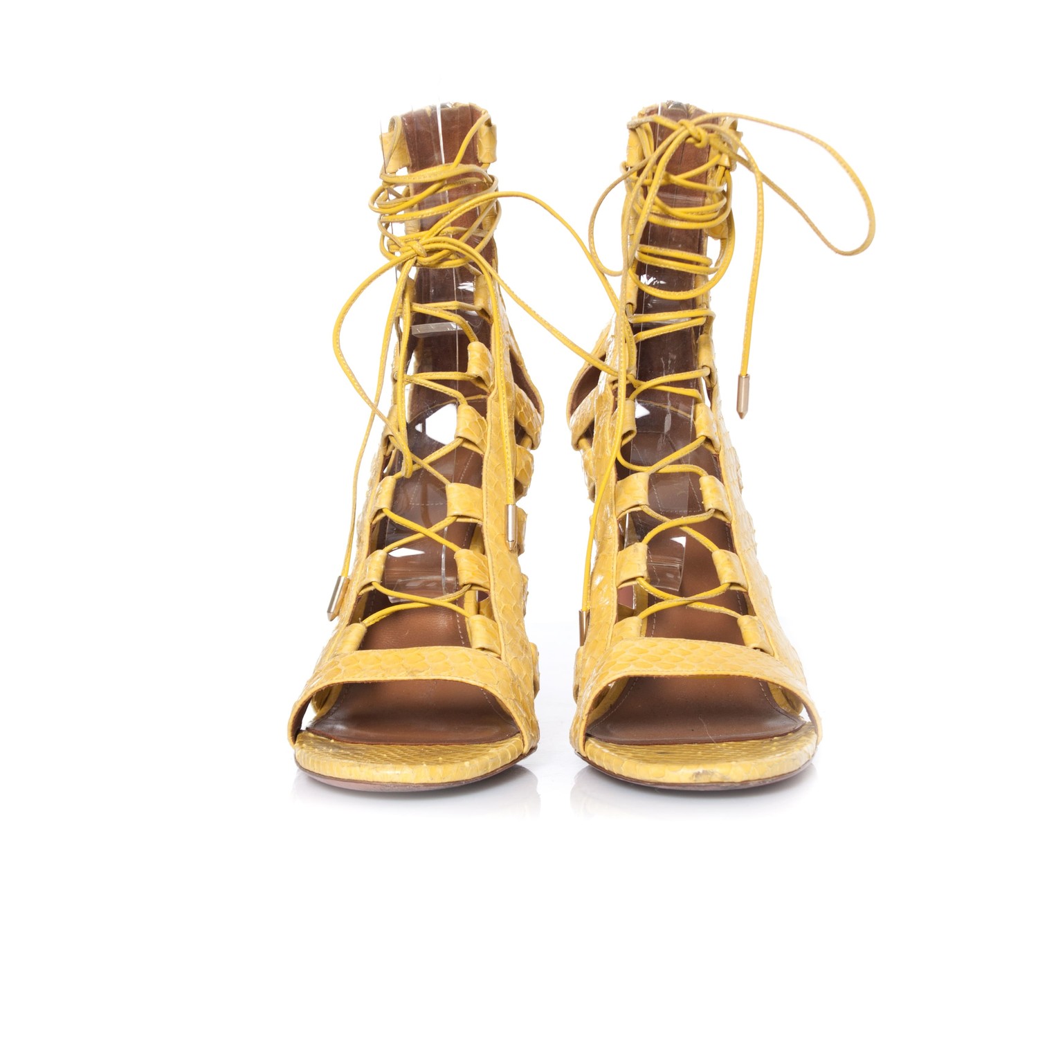 Aquazurra, gele python lederen amazon open sandalen - Unique Designer ...