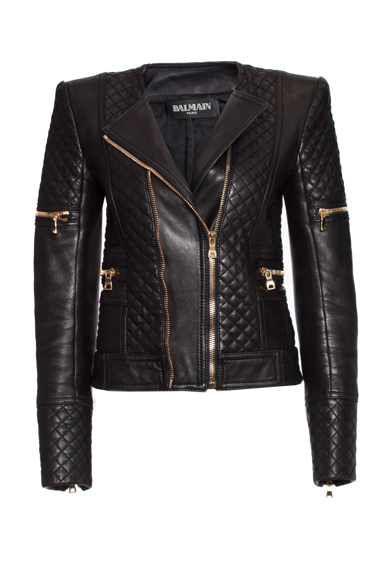 Balmain, Black quilted leather biker jacket - Unique Designer Pieces