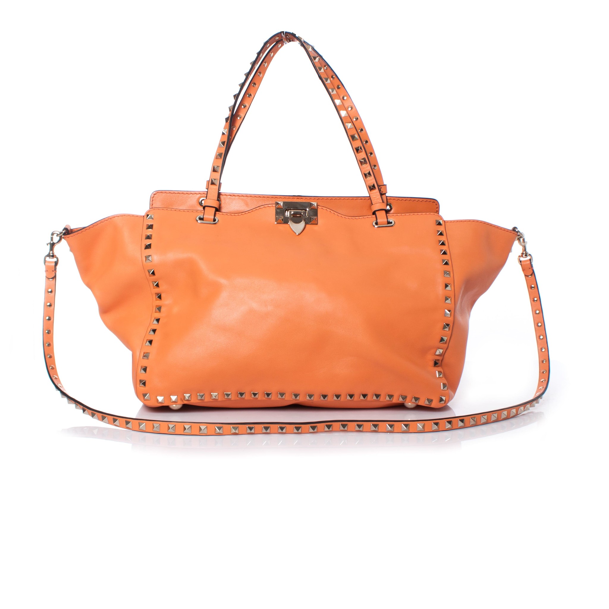 Valentino Garavani, Rockstud Trapeze tote in orange. - Unique