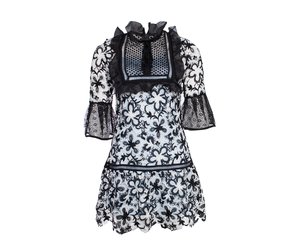 Self-Portrait, black and white lace and crepe mini dress