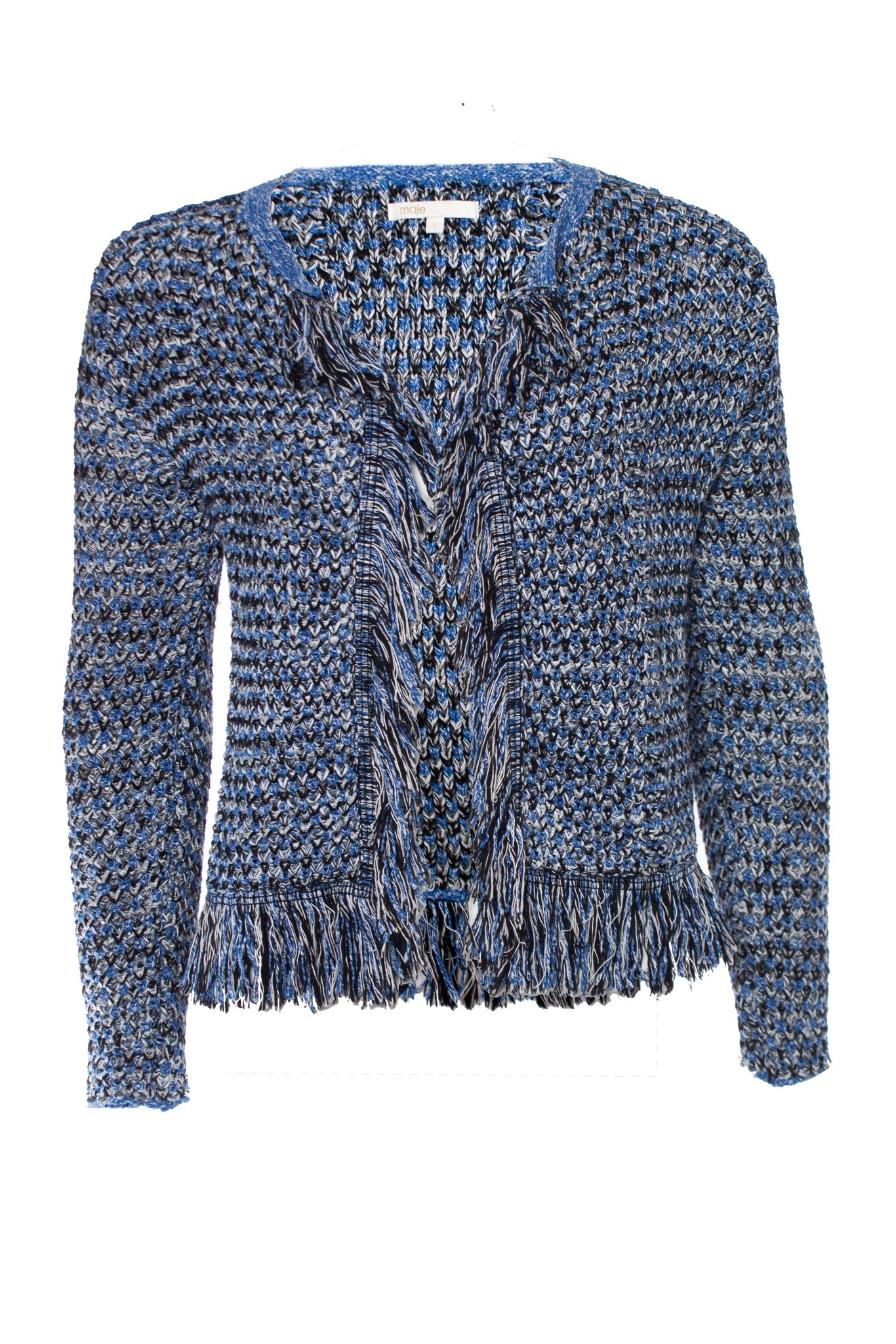 Maje, knitted fringe cardigan with lurex. - Unique Designer Pieces