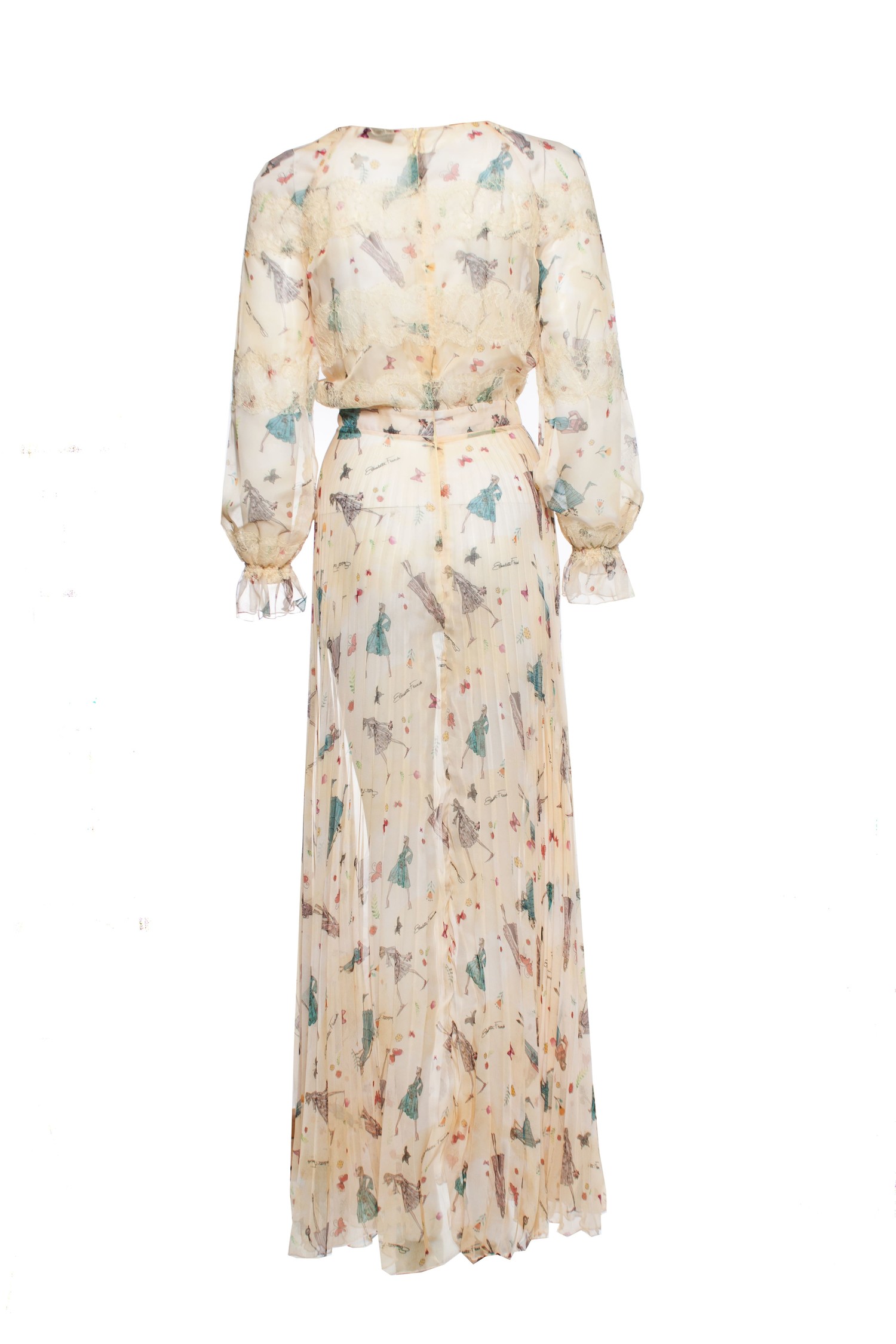 Elisabetta Franchi, Maxi dress with doll print - Unique Designer Pieces