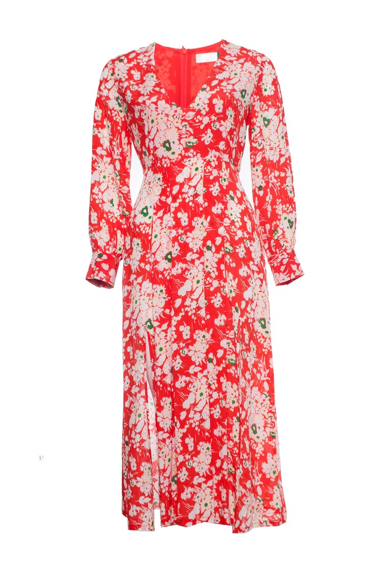 Rixo London, Maxi Emma red bunch floral dress. - Unique Designer Pieces