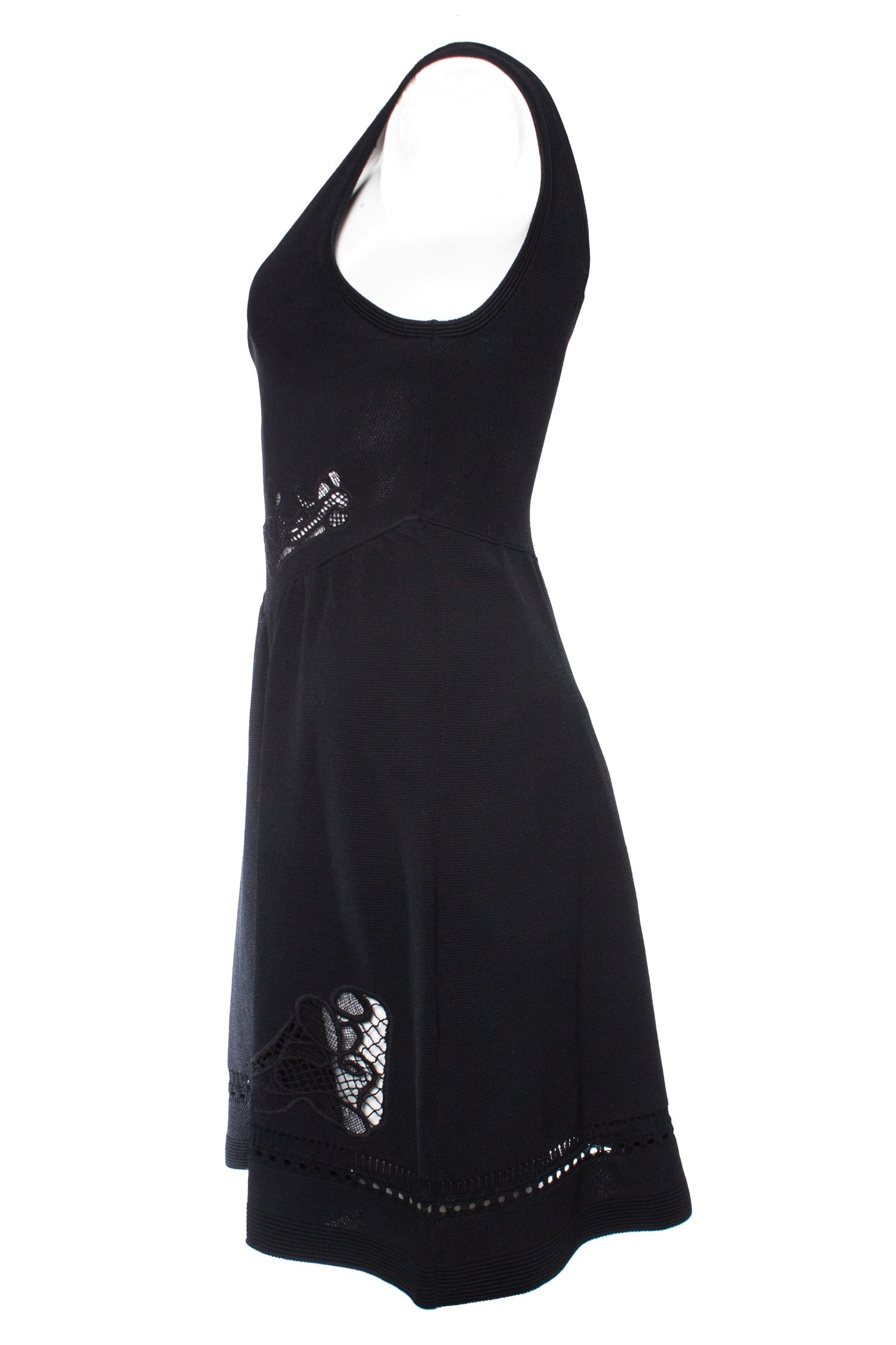 Sandro, black flared dress with embroidery