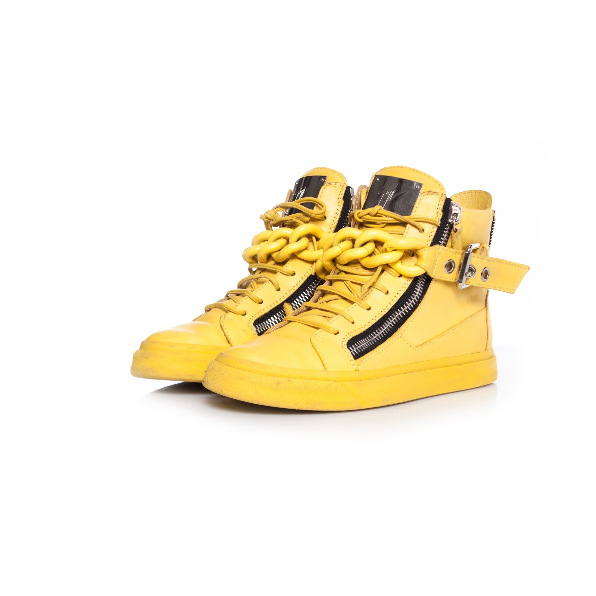 Giuseppe Zanotti, Yellow Chain Leather High Top Sneakers. - Unique ...