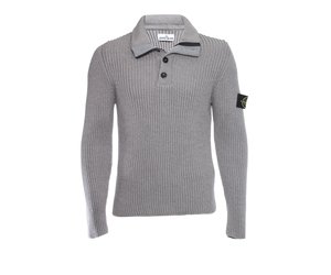 Stone Island, Button half zip knit sweater in grey. - Unique Designer