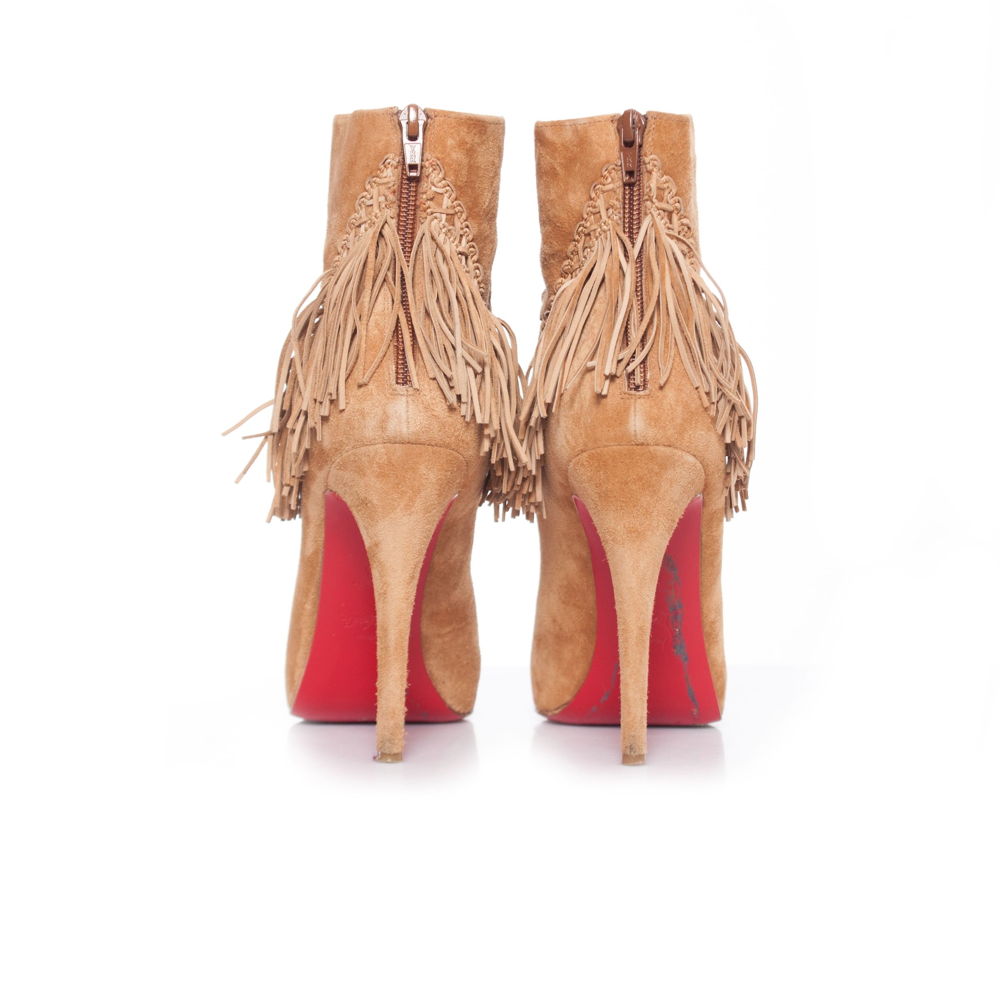 Christian Louboutin ROM 120 Suede Fringe Platform Ankle Bootie Boots 36 EU  $1295