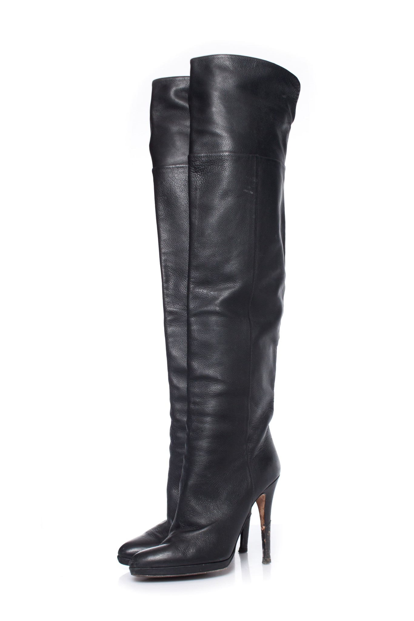 Jimmy Choo Black leather over knee boots. Unique Designer Pieces