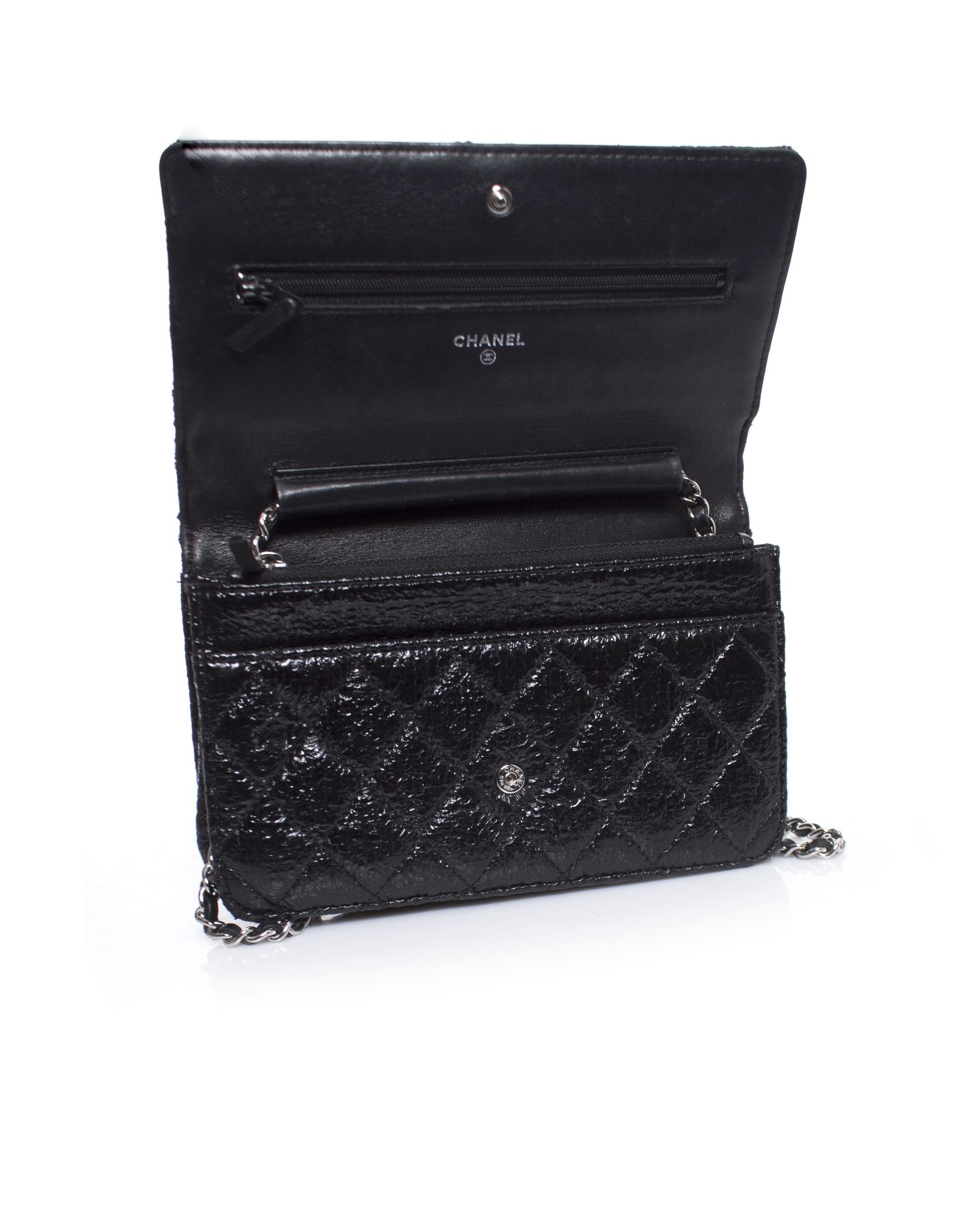 Chanel Beige Chevron Patent Leather Classic WOC Clutch Bag Chanel