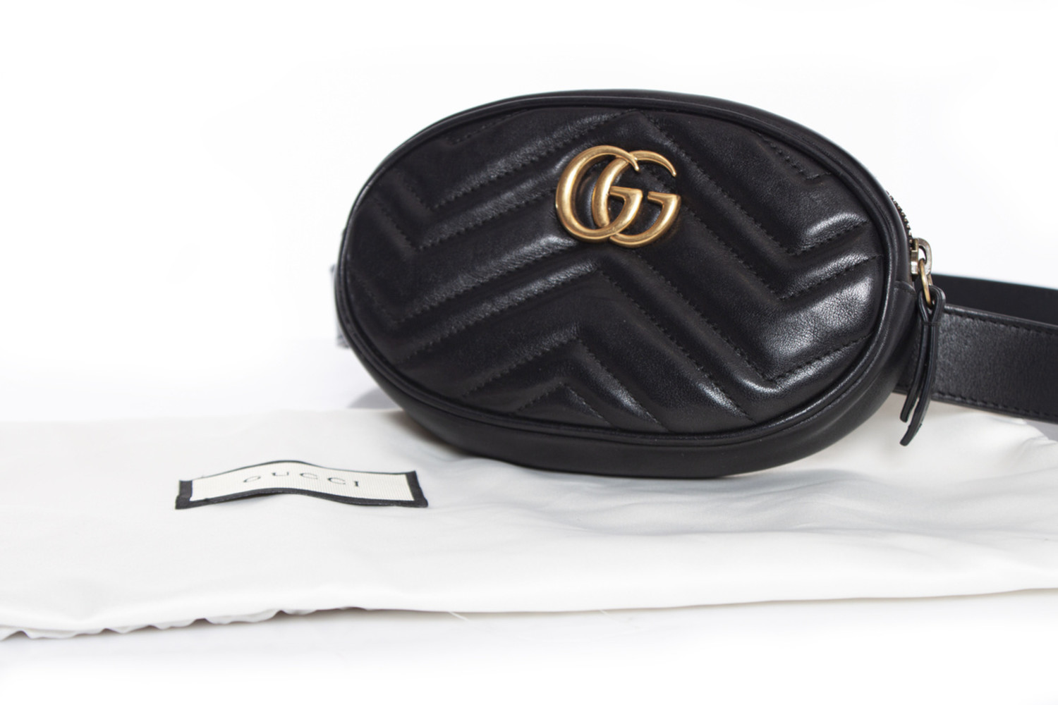 monteren Geval zuiger Gucci, zwart lederen GG Marmont riem tas. - Unique Designer Pieces