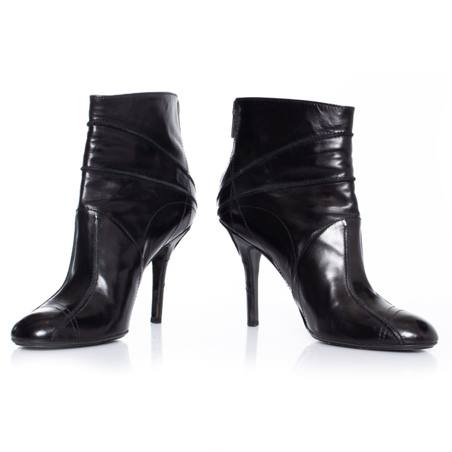 Dior Black Canvas and Crinkled Leather Glorious Sculpted Block Heel Ankle  Boots Size 35.5 Dior