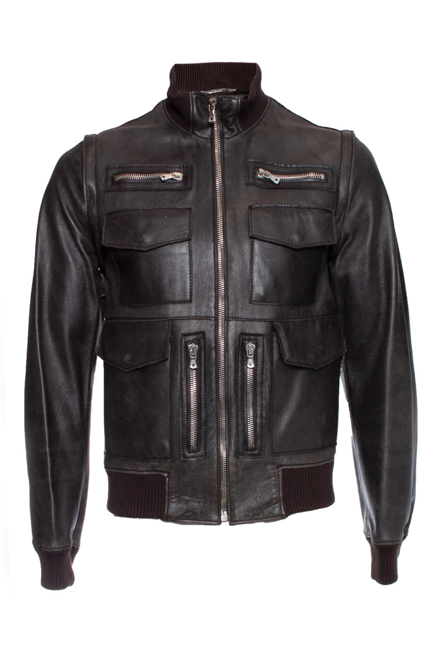 Dolce & Gabbana, Brown leather jacket with detachable sleeves