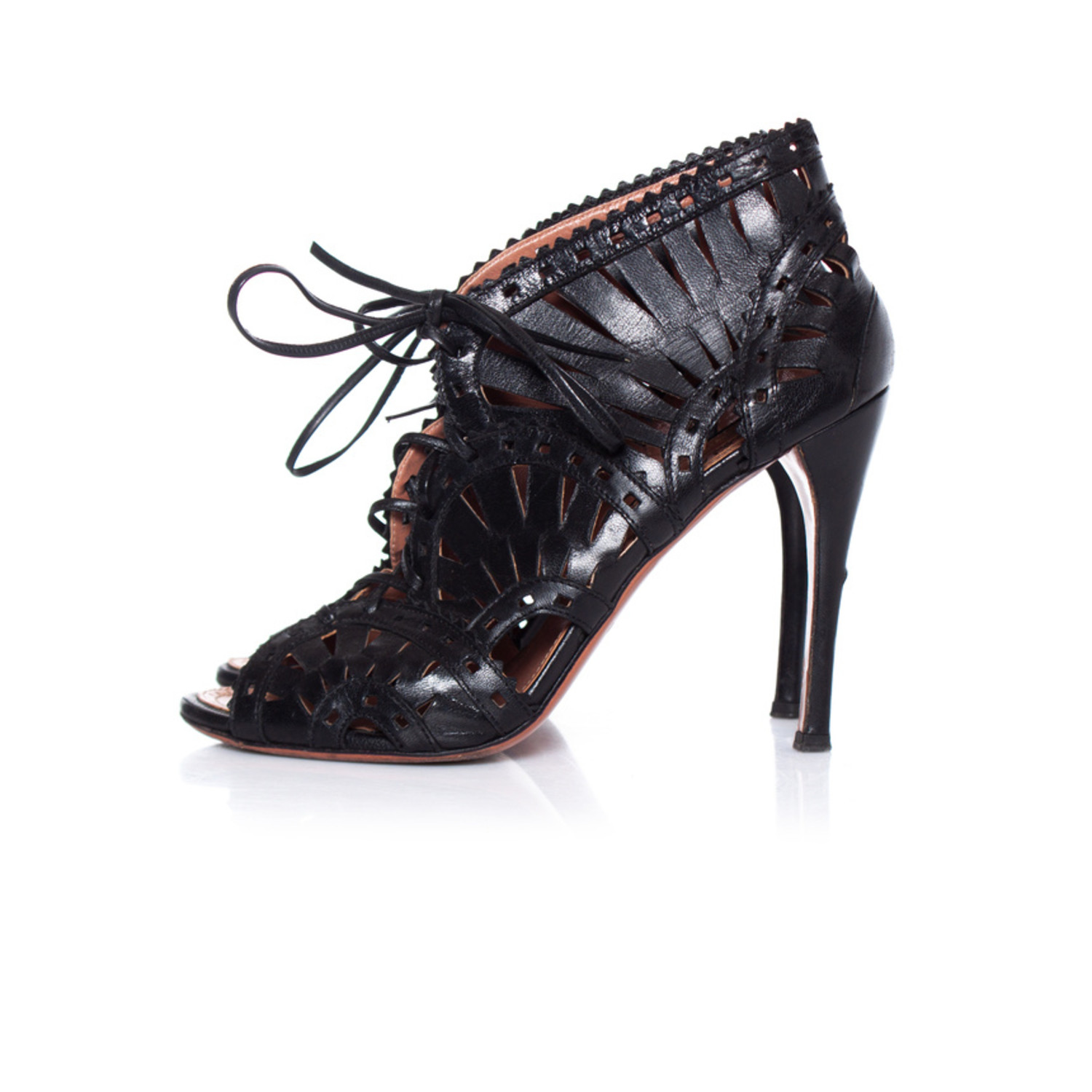 Alaia, lasercut peep-toe lace-up sandals. - Unique Designer Pieces
