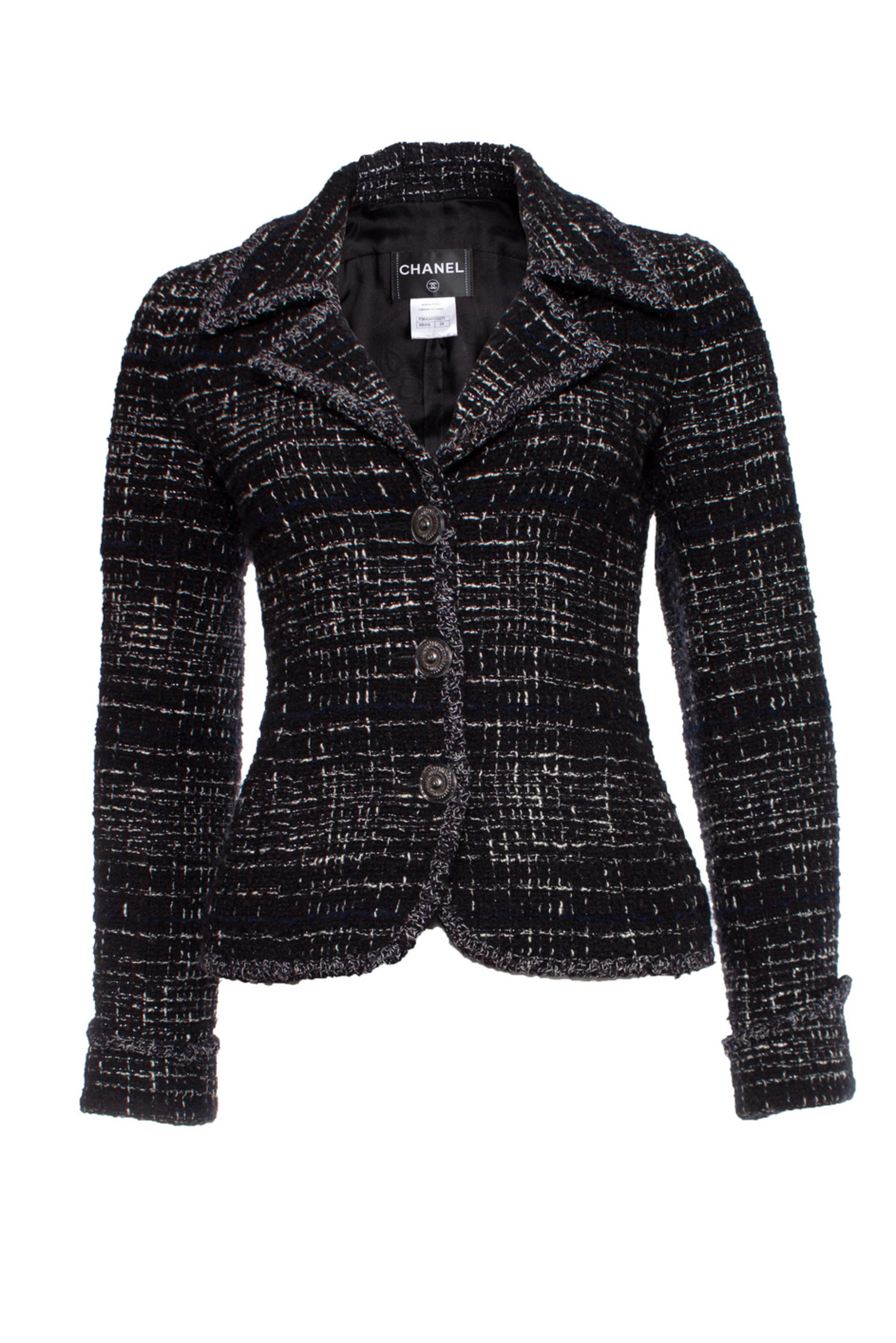 Chanel, black and white boucle jacket with lurex - Unique Designer