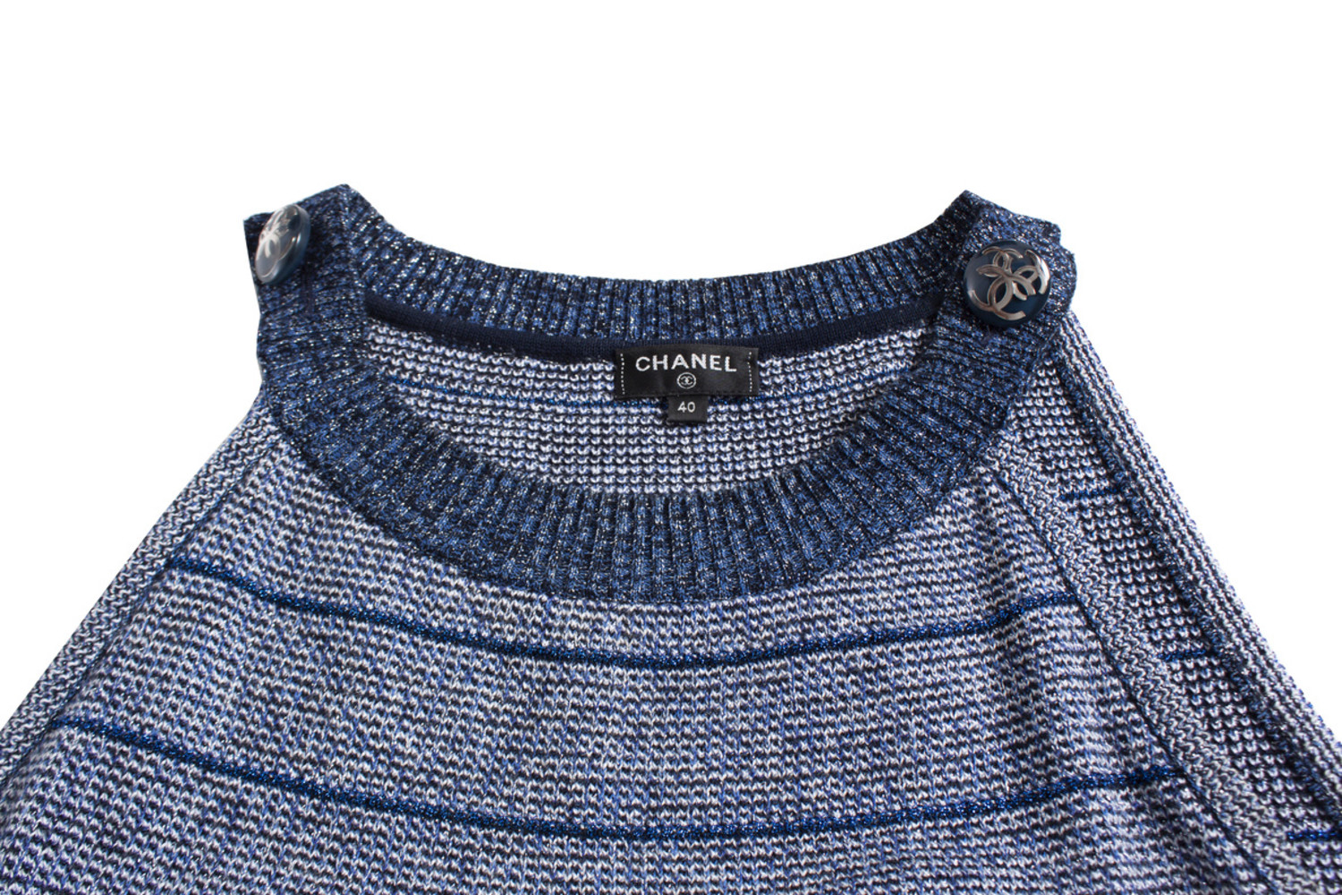 Chanel, Blue sleeveless striped wool top - Unique Designer Pieces