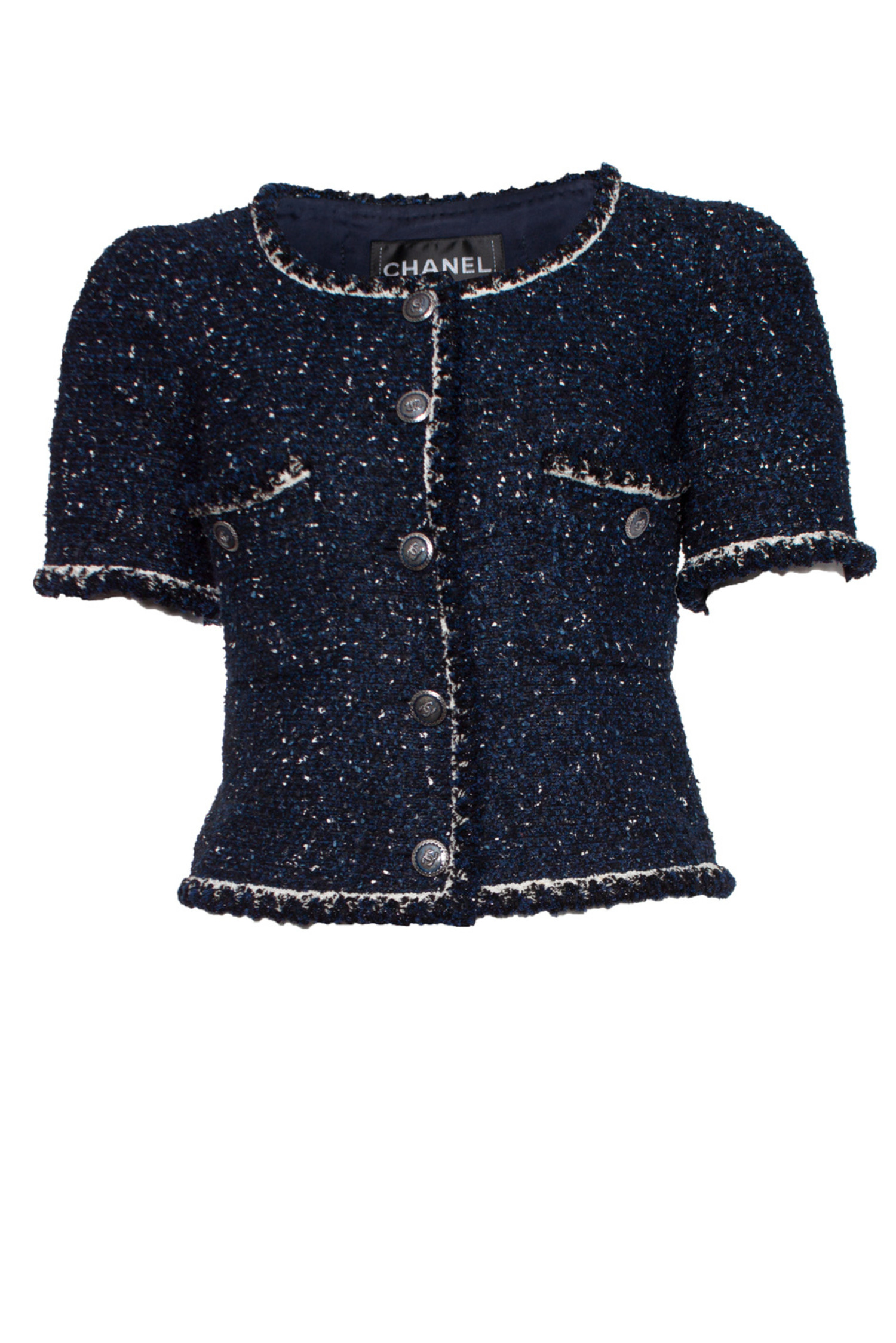 Chanel, Blue boucle jacket with short sleeves - Unique Designer Pieces