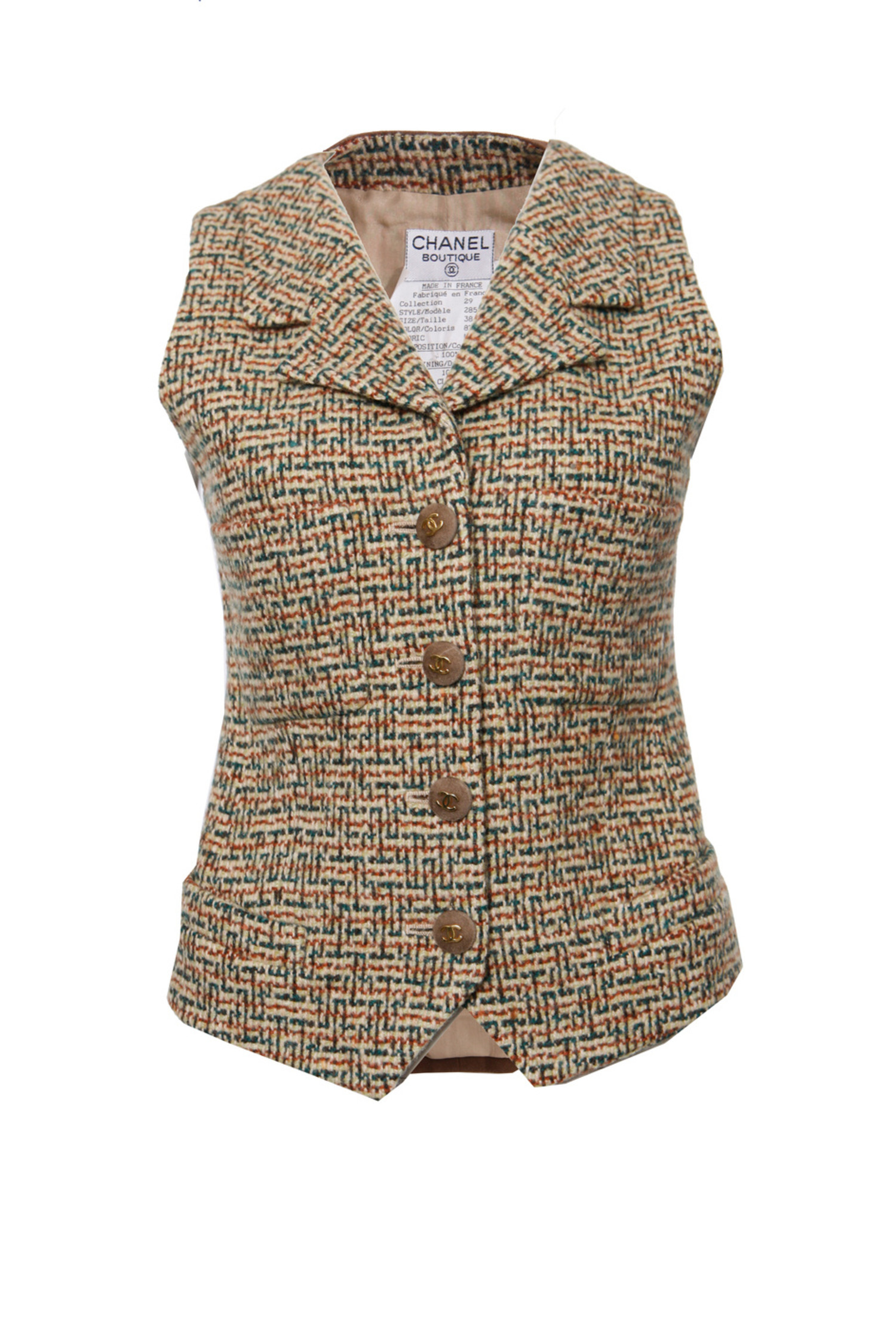 Chanel, waistcoat with suede details and buttons. - Unique