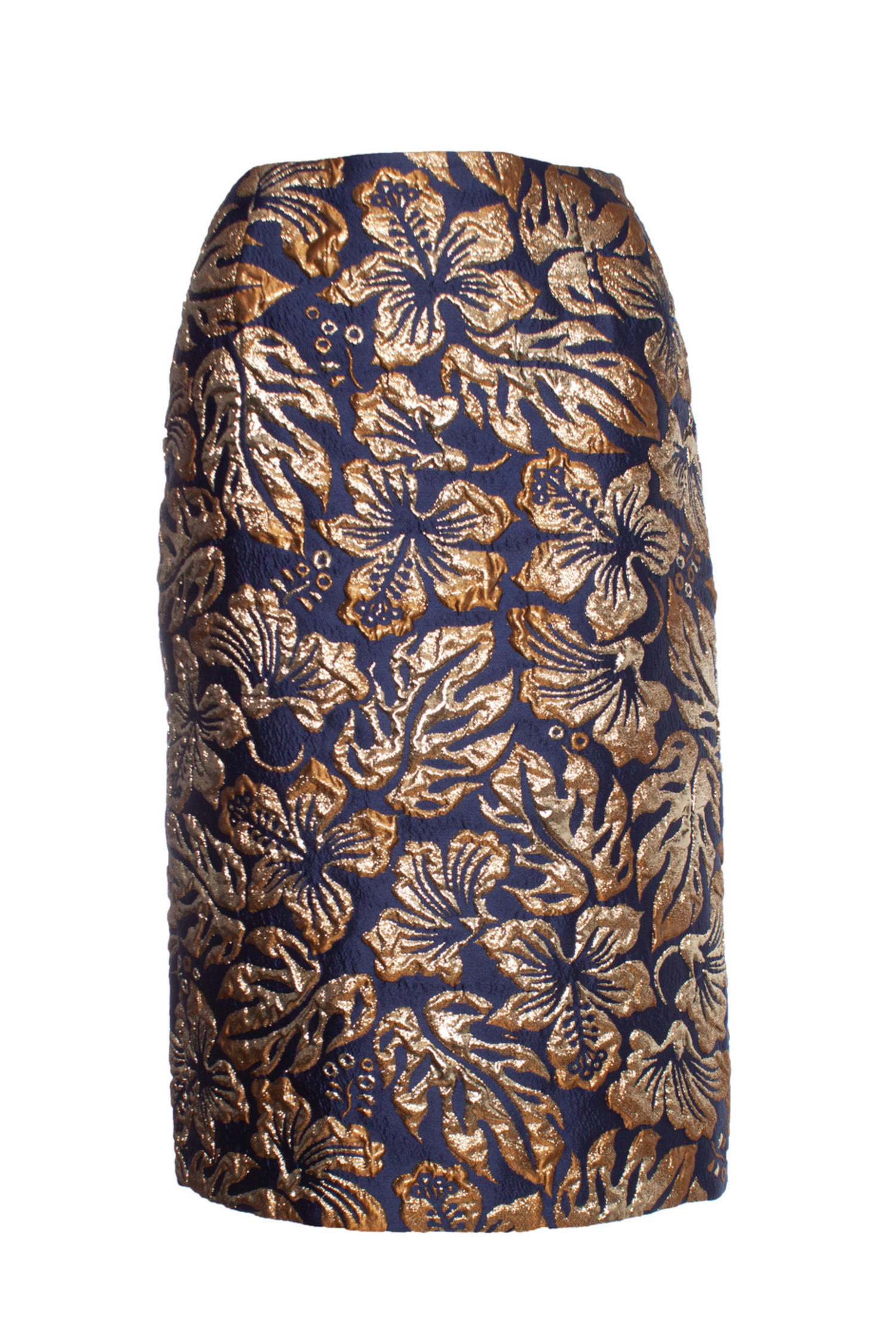 metallic floral skirt