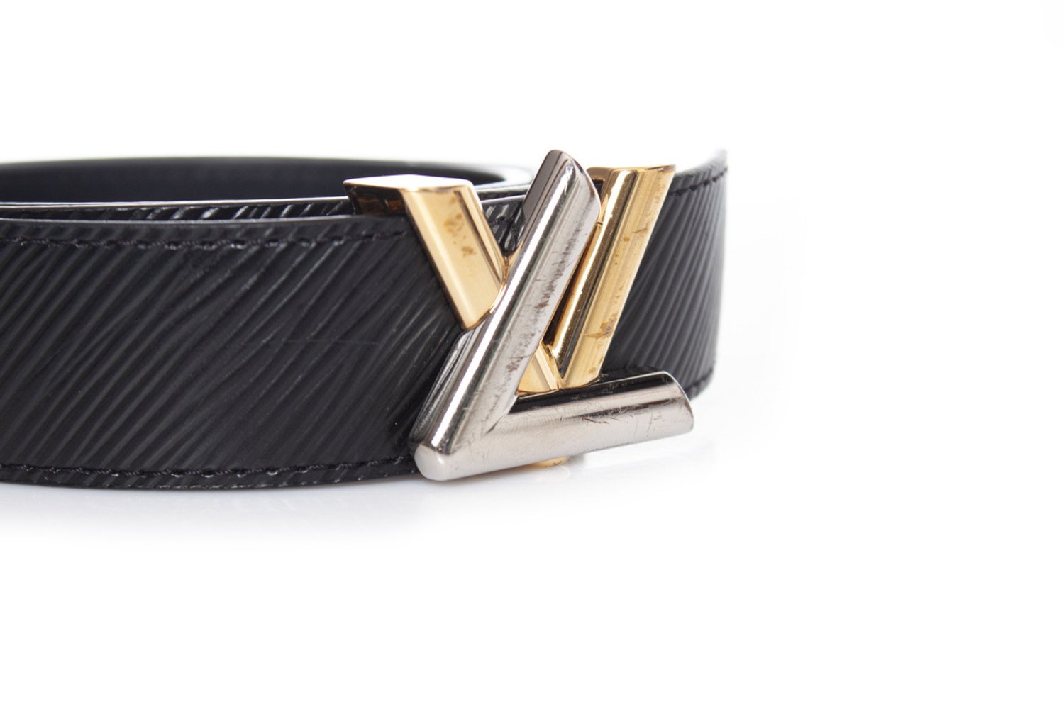 Louis Vuitton LV Chrome Logo and Epi Leather Belt at 1stDibs