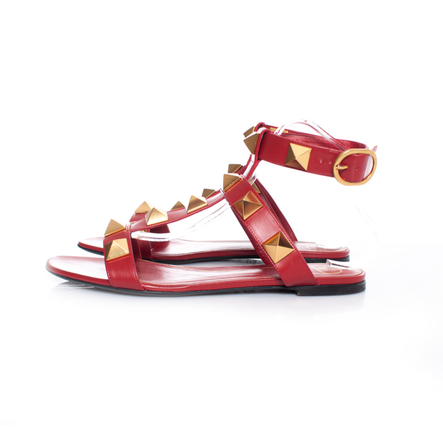 Valentino Garavani Roman Stud Flat Calfskin Sandal in Red