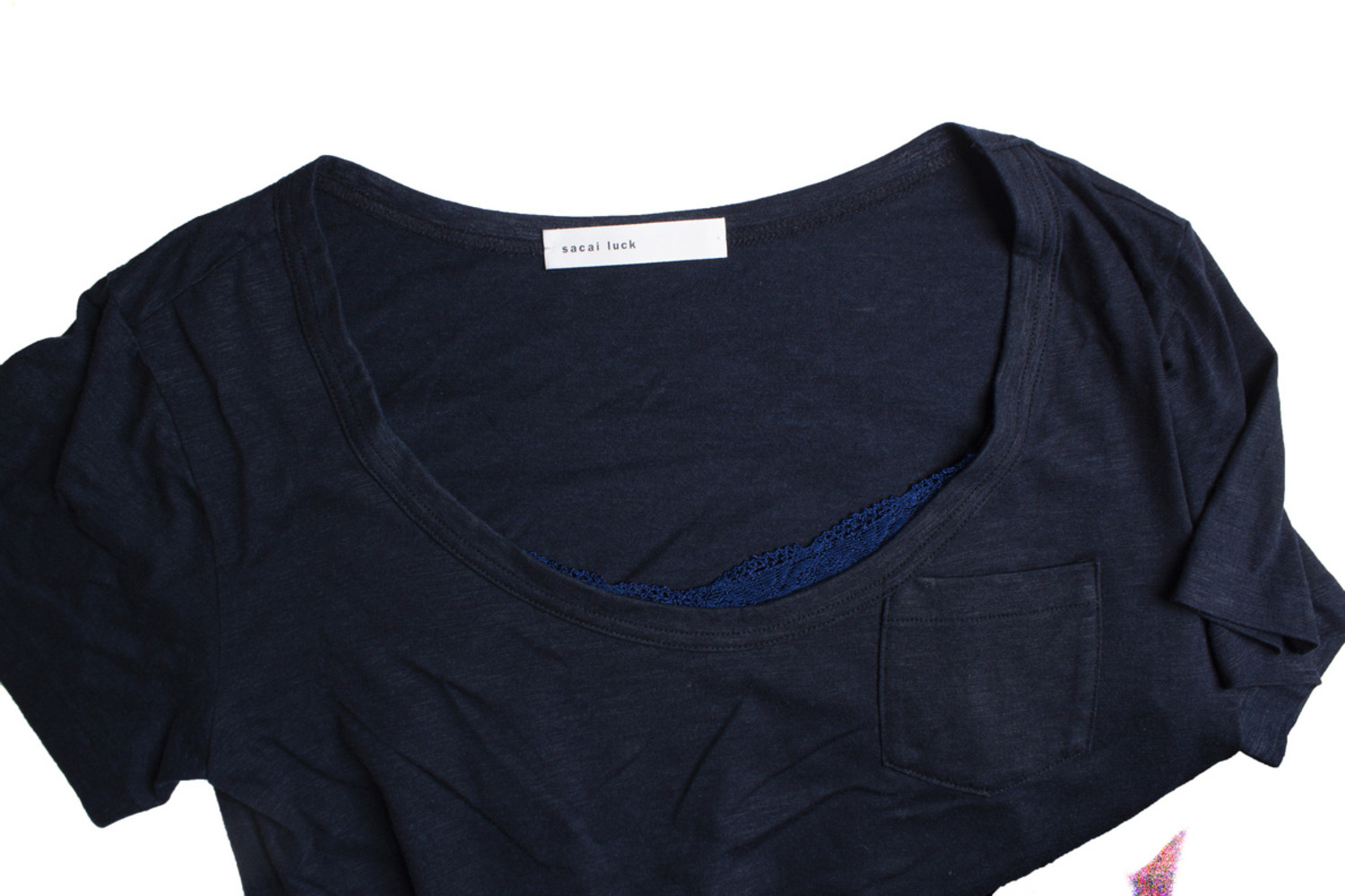 Sacai Luck, blue tshirt with lingerie top - Unique Designer Pieces