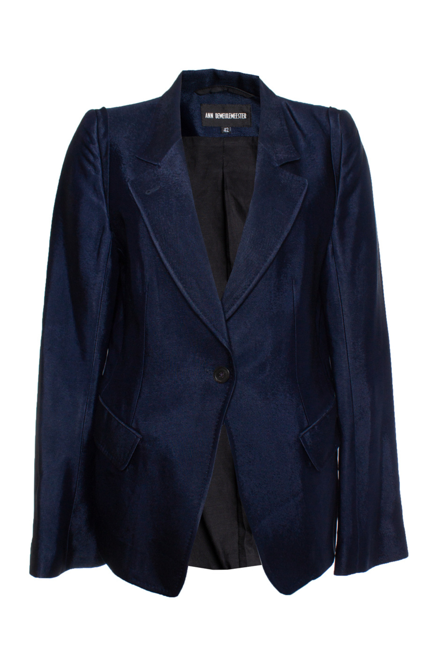 Ann Demeulemeester blue shiny blazer Unique Designer Pieces