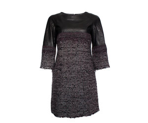 Chanel, tweed dress with leather - Unique Designer Pieces