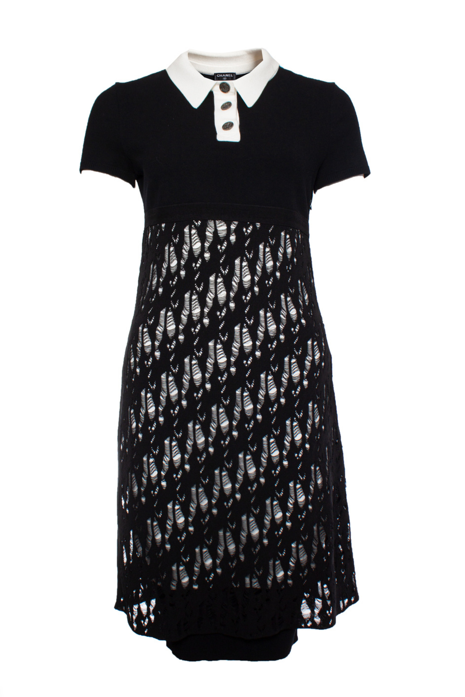 Chanel, open woven wool dress with white collar - Unique Designer Pieces