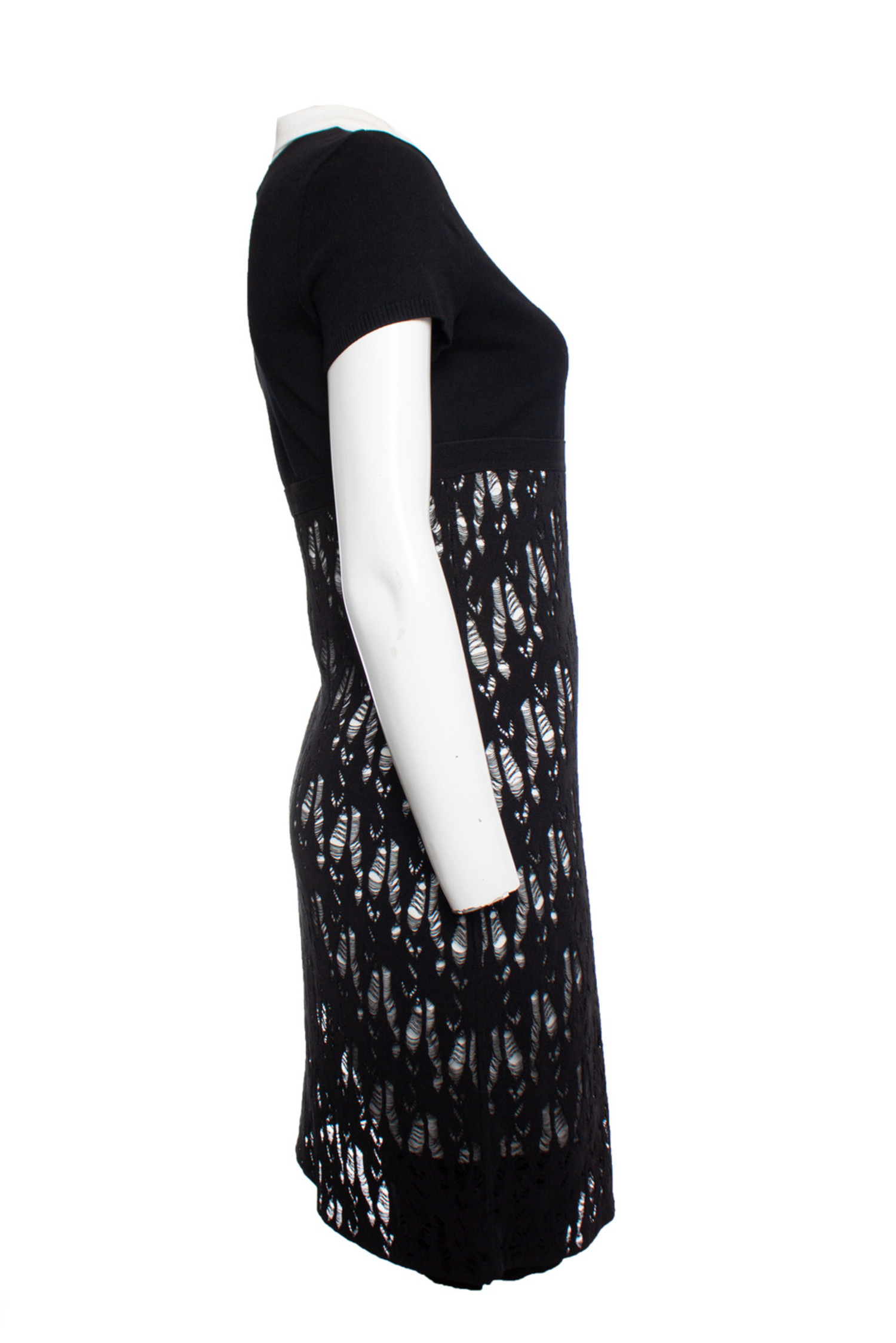 Chanel, open woven wool dress with white collar - Unique Designer Pieces