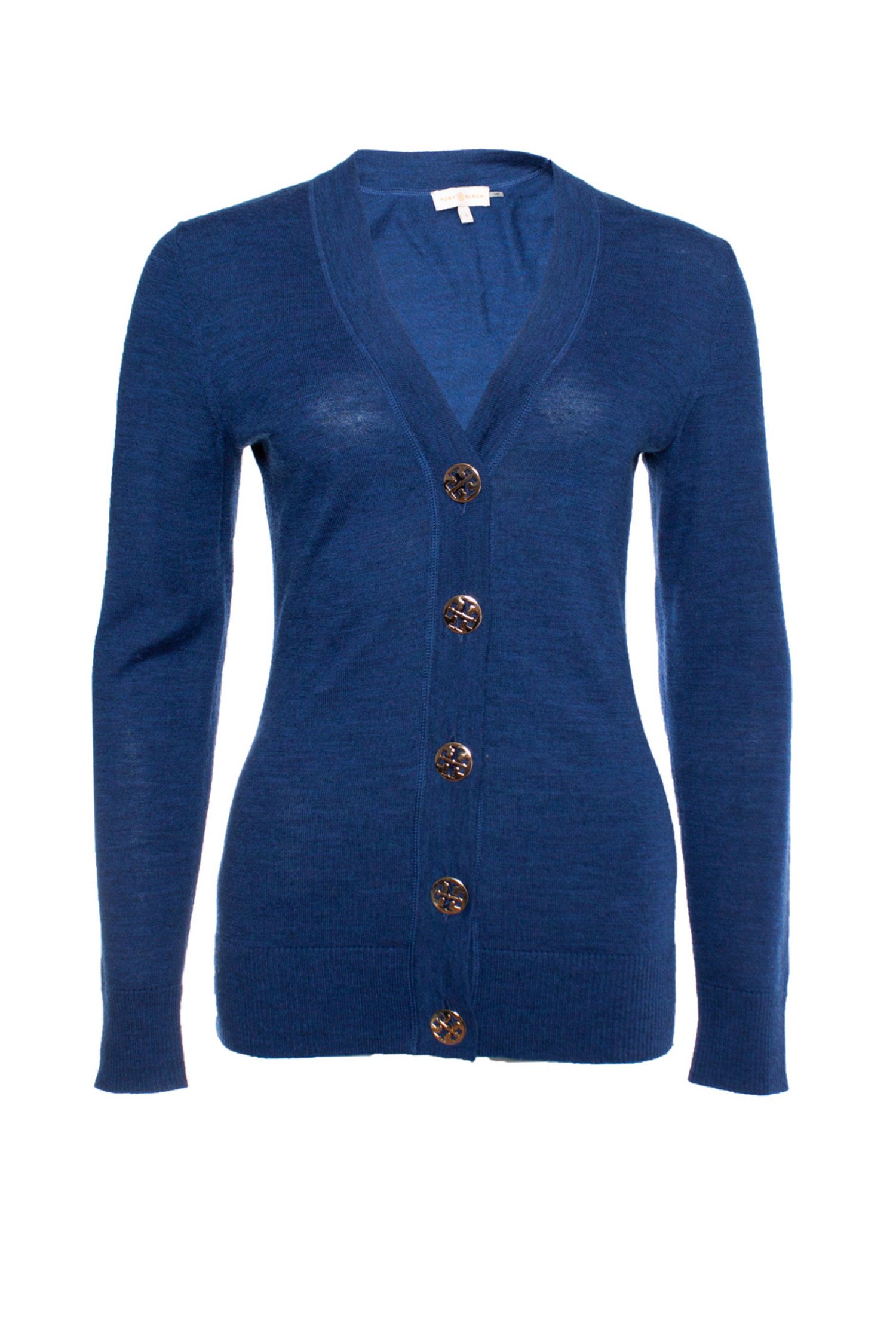 Tory Burch, Blue cardigan with gold buttons - Unique Designer Pieces
