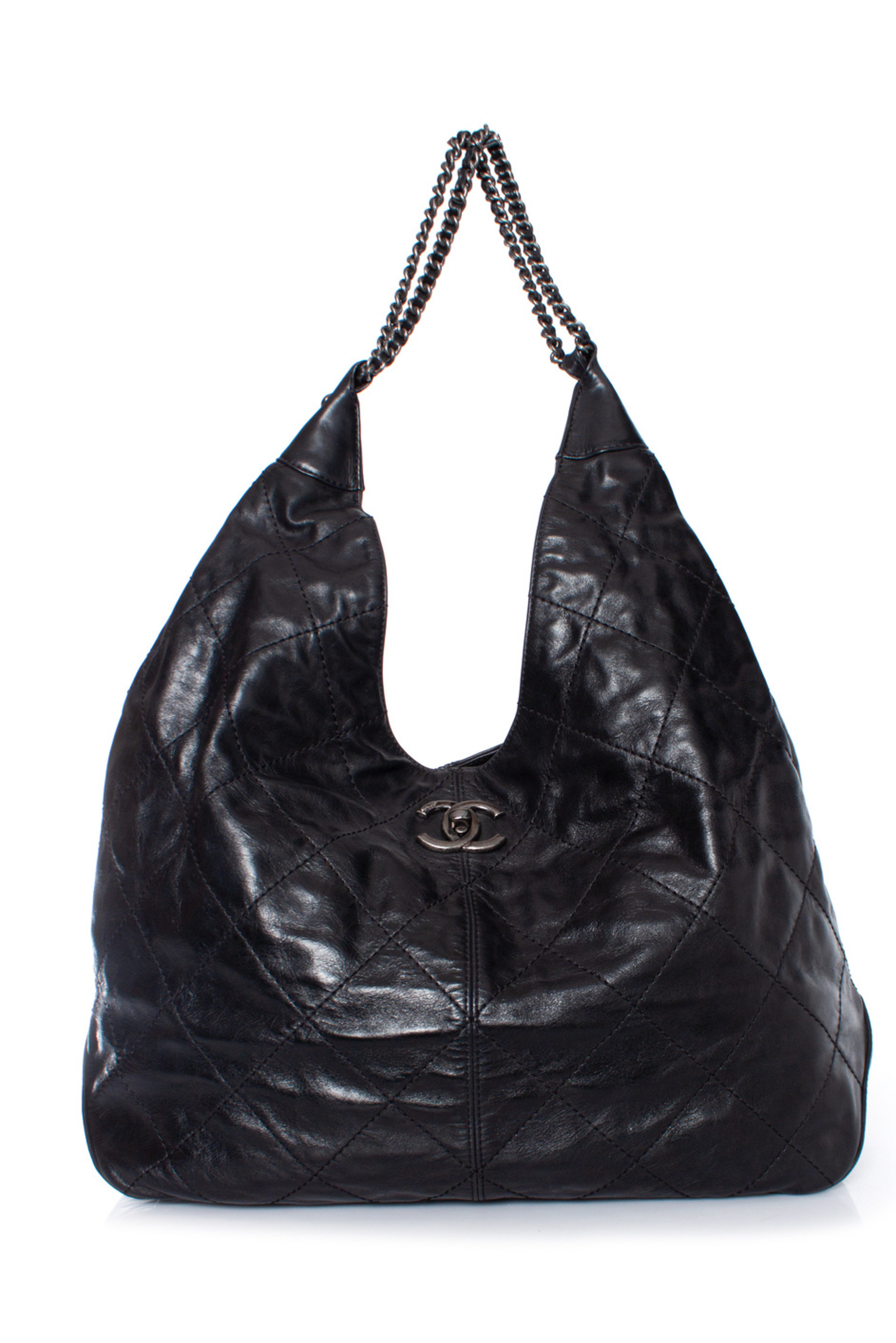CHANEL Boho style Black Leather Large Shoulder bag, CC stiched logo & mini  pouch ref.155953 - Joli Closet