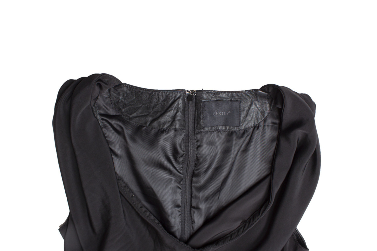 Gestuz, Leather dress with draped collar - Unique Designer Pieces Gestuz, Leather dress with draped collar - Unique Designer Pieces