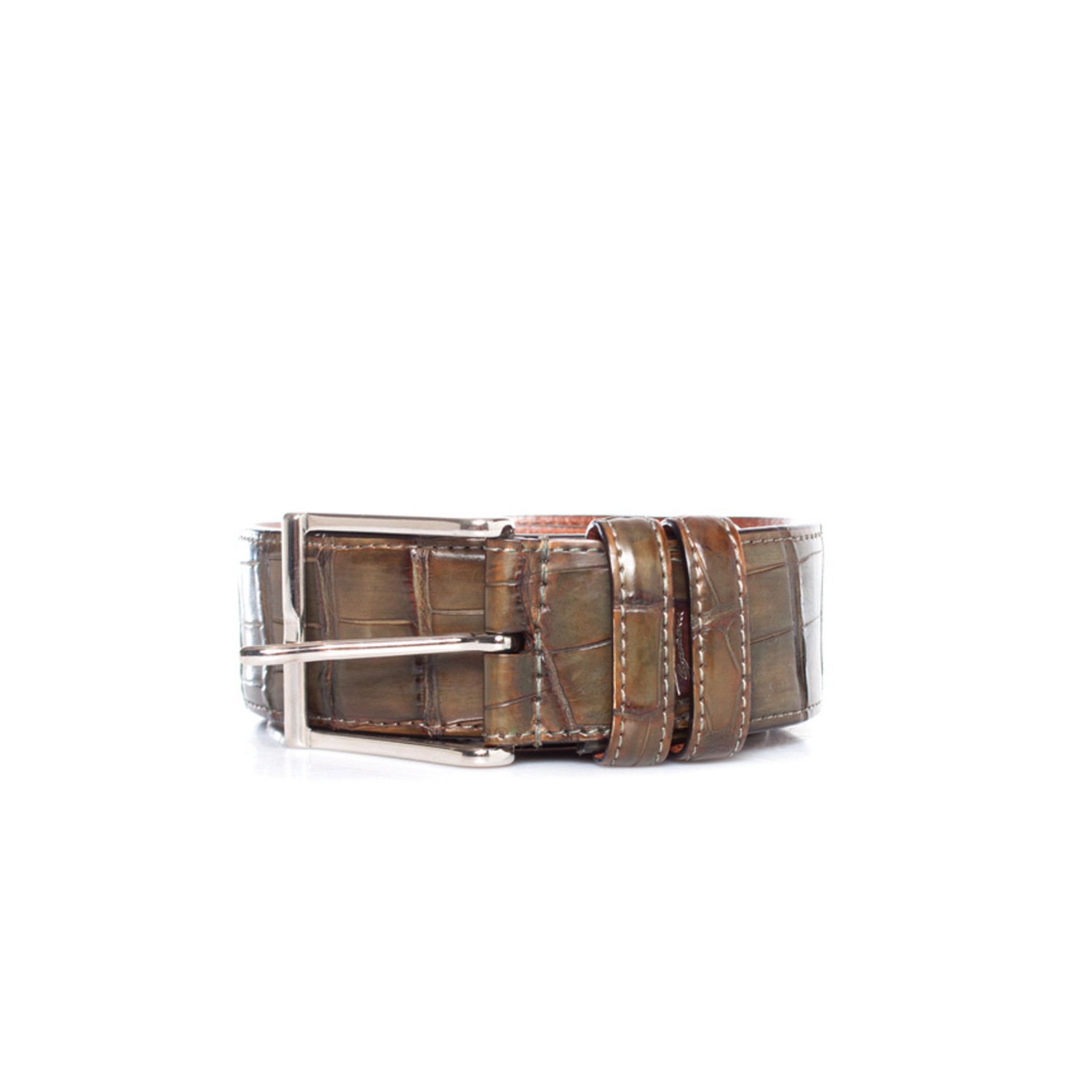 Santoni, Alligator leather belt in white ref.1002347 - Joli Closet