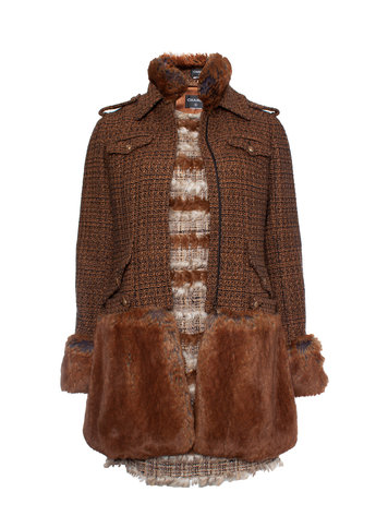 Chanel, tweed coat with imitation fur - Unique Designer Pieces