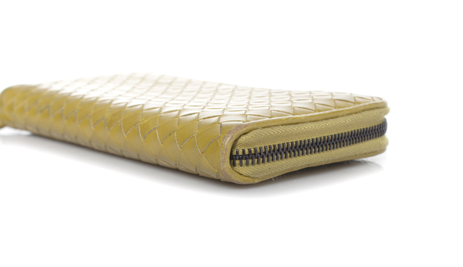 Bottega Veneta, Lime green intrecciato nappa zip wallet