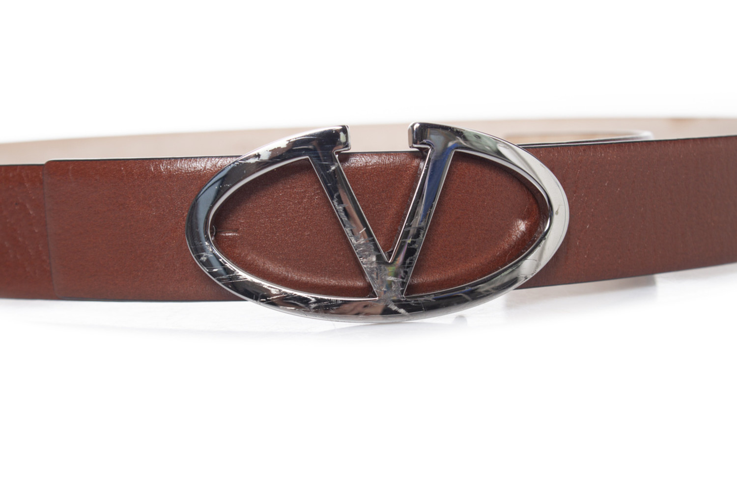 Valentino Garavani, Brown leather V buckle belt - Unique  display picture 1