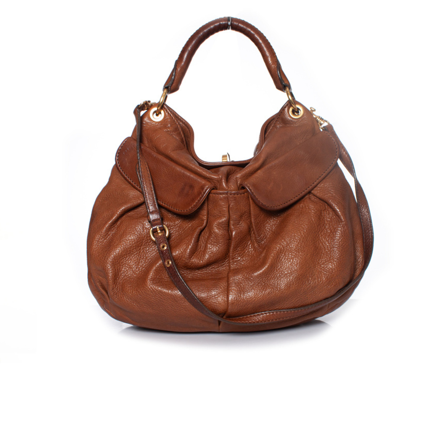 Miu Miu, brown grained leather hobo shoulder bag - Unique Designer